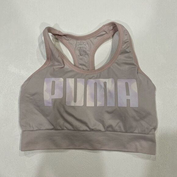 Puma Sports Bra Mauve Pink Iridescent Logo Racerback Size Small - Picture 1 of 5